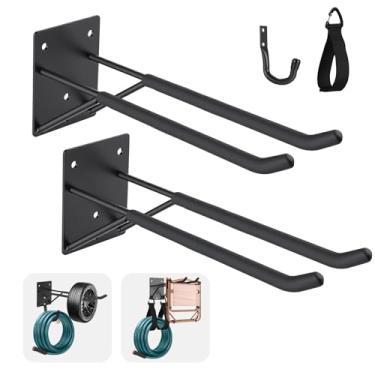 Imagem de Ganchos de garagem resistentes de 35,5 cm, pacote com 2 - ganchos para sistema de armazenamento de garagem, ganchos de escada para parede de garagem e suporte de vassoura | Rack de pneu antiderrapante