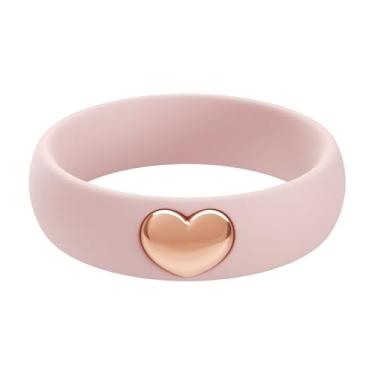 Imagem de ThunderFit Anéis de silicone para mulheres, aliança de casamento de silicone com pingente de coração banhado a ouro 14K, 5,5 mm de largura, 2 mm de espessura, 12.5 - 13 (22.33mm), Silicone, Sem pedra