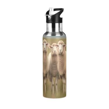 Imagem de Burbuja Garrafa de água de aço inoxidável Sheeps in Field, garrafas de água isoladas a vácuo com tampa de canudo para esportes, academia, escola - à prova de vazamento e suor, sem BPA, 590 ml
