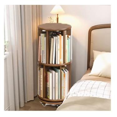 Imagem de Estante giratória 360, suporte de armazenamento de chão, organizador de prateleira de livros estreito de madeira para quarto, sala de estar, sala de estudo - prateleira de exibição de 2 níveis