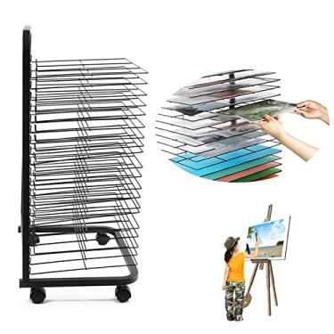 Imagem de Escorredor de arte móvel de 3 tamanhos - metal revestido com pó durável - prateleira de papel e arte A3 com 25 prateleiras de arame para salas de aula e estúdios de arte - preto