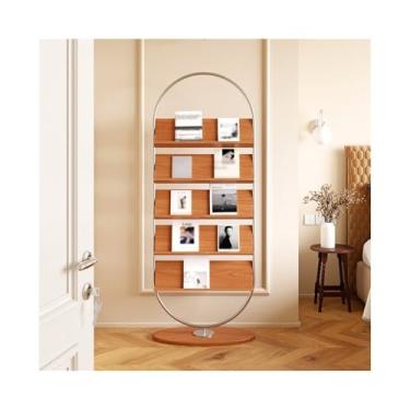 Imagem de CFGH6FDF Suporte de revistas de chão prateleira de exibição de meados do século organizador de livros de madeira maciça para jornais e livros ilustrados, suporte de exibição de literatura (cor madeira