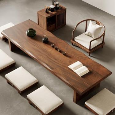 Imagem de Mesa de piso baixo de madeira maciça japonesa para meditação, chá e sala de estar - 159,8 x 59,8 x 34,8 cm, mesa de altar marrom para sentar no chão, recepção e decoração zen