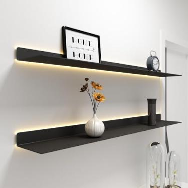 Imagem de Prateleiras flutuantes montadas na parede, prateleiras de livros iluminadas com luz LED, organizador flutuante de decoração de casa, prateleiras de exibição de metal resistente para armazenamento, 1