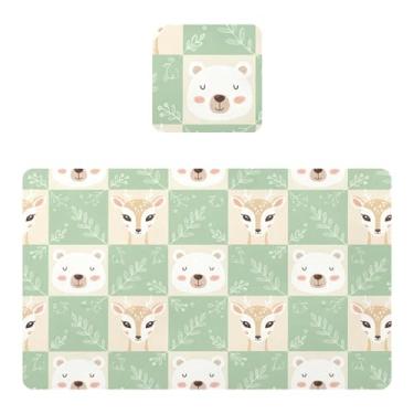 Imagem de Burbuja Jogo americano conjunto de 2, tapetes de mesa de cozinha de PVC de veado urso antiderrapante resistente ao calor à prova d'água para mesa de jantar, lavável, 30,5 x 45,7 cm