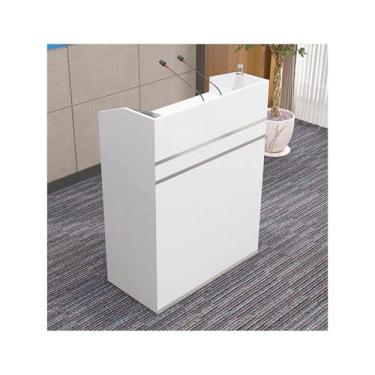 Imagem de Suporte de pódio de madeira premium - Púlpito de igreja marrom, suporte de chão, mesa de recepção móvel, acabamento de bordo durável, ideal para falar em público e eventos