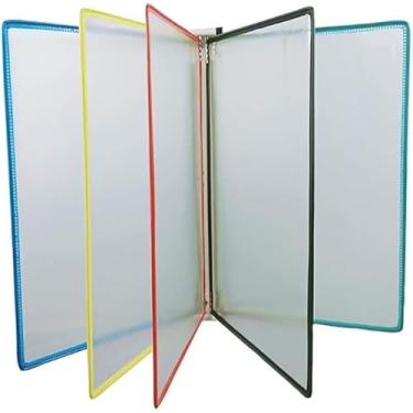 Imagem de Rack de exibição montado na parede para arquivos flip, sistema de referência magnética, organizador de PVC e metal, cor vermelha elegante, perfeito para uso em casa, escritório e sala de aula