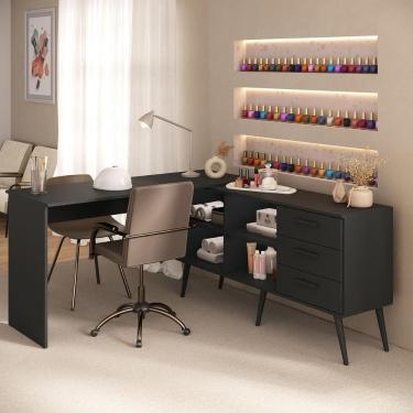 Imagem de Mesa De Manicure Profissional Em L Com 3 Gavetas Jady Multimóveis Mp6041 Preto