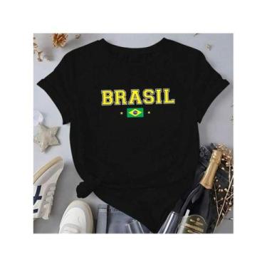 Imagem de Camiseta Feminina Casual Brasil Bandeira Copa 2026 Manga Curta em Algo