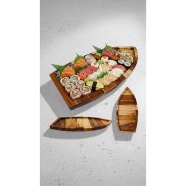 Imagem de Barca Sushi Madeira Teca 40cm - Congratulations Store