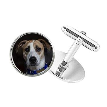 Imagem de DIYthinker Abotoaduras com clipe de botão redondo para animais de estimação com imagem escura