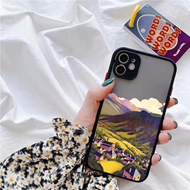 Imagem de Estética arte pintada à mão padrão montanha cenário capa de telefone para iphone X XR XS MAX 7 8 Plus SE 2020 11 12 13 Pro Max Cover, preto SJFJ 1, para 7 ou 8 ou SE2020
