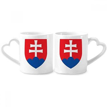 Imagem de Conjunto de canecas de porcelana para casais com emblema nacional da Eslováquia Europa com alça de coração