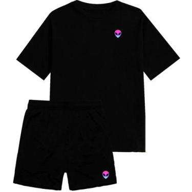 Imagem de Kit Conjunto Masculino Bermuda Tactel Com Bolsos + Camisa Camiseta Alg