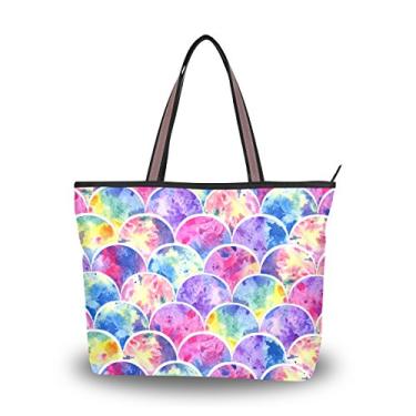 Imagem de ColourLife Bolsa feminina com alça superior em formas de escamas brilhantes, bolsa de ombro, Multicolorido., Large