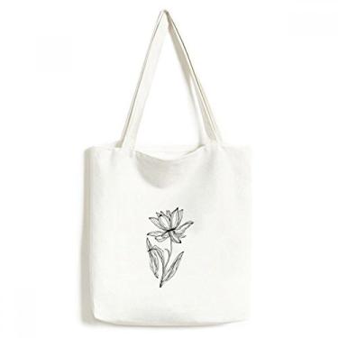 Imagem de Bolsa de lona preta de flor de lótus bolsa de compras casual bolsa de compras