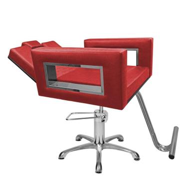 Imagem de Cadeira Poltrona de Cabeleireiro Recl Moderna Inox Vermelho
