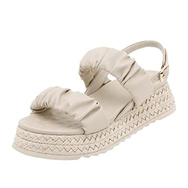 Imagem de Novas sandálias de plataforma femininas de verão moda fora de alça em T fivela praia casual sandália chinelos femininos sapatos confortáveis sandálias, Bege, 8 Narrow