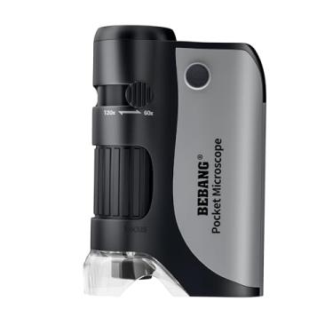 Imagem de BEBANG Microscópio de bolso para crianças, minicroscópio portátil para crianças e adultos com 5 lâminas de microscópio