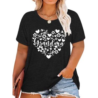 Imagem de Camisetas femininas plus size Grandma Heart Camiseta floral para mamãe camiseta casual manga curta, Cinza-escuro, XXG Plus Size