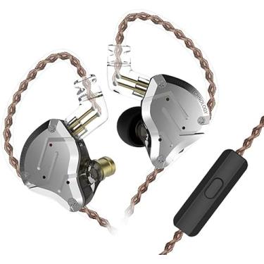 Imagem de KZ ZS10 Pro intra-auricular com fio, fones de ouvido KZ intra-auriculares 4BA+1DD 5 drivers de metal com placa frontal de aço inoxidável, cabo destacável de 2 pinos (preto, com microfone)