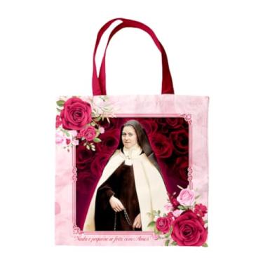 Imagem de Bolsa Sacola Ecobag Tecido Oxford Com Entretela Estampa Sublimada Santa Teresinha Rosa