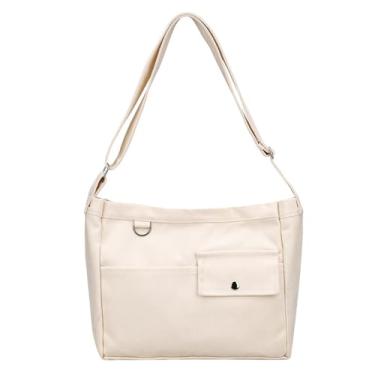 Imagem de Kehpish Bolsa econômica de lona de algodão, bolsa de ombro feminina Hobo, bolsa transversal com 3 bolsos externos, fecho de zíper, Estilo D - branco, D Style--White, Casual