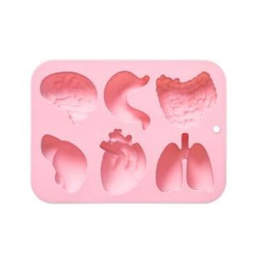 Imagem de UR URLIFEHALL 2 moldes de silicone para órgãos humanos parte do corpo molde de cérebro e coração fígado pulmão intestinal molde de silicone para chocolate doce mousse pudim, vela de sabão artesanal