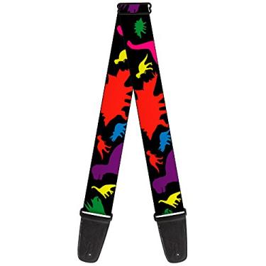 Imagem de Buckle-Down Alça de guitarra com silhueta de dinossauro preta multicolorida 5 cm de largura (GS-W30449)