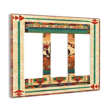 Imagem de Kokopelli Southwestern Native American 3 Gang Decorador Tomada Interruptor Tampa Triplo Rocker/GFCI Placa de Parede Étnica Tribal Antigo Africano Afro Agricultura Placa Frontal Interruptor Decoração Banheiro