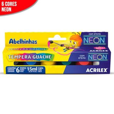 Imagem de Tinta Guache Neon Acrilex 6 Cores 15 ML Tempera Guache