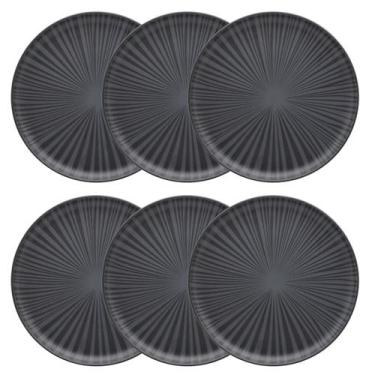 Imagem de Kit Jogo 6 Pratos Rasos Oxford Preto Onix 26 cm em Cerâmica Decorada