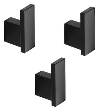 Imagem de Kit acessório banheiro inox preto 3 cabides gancho vii03 - J INOX