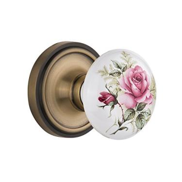 Imagem de Nostalgic Warehouse Roseta clássica com puxador de porta de porcelana rosa, manequim único, latão antigo