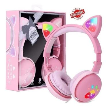 Imagem de Fone De Ouvido Infantil Menina Orelha Gatinho Rosa - Kapbom