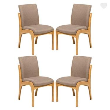 Imagem de Kit 4 Cadeiras de Jantar Estofada Lisboa Madeira Mel Linho Marrom Clar