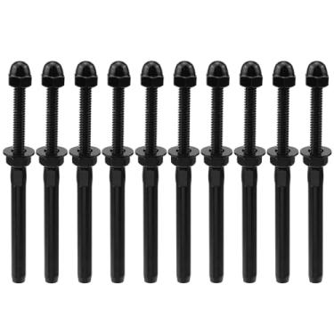 Imagem de Antrader Kit de trilhos de cabo preto tensor roscado manual para cabo de 0,9 cm, 10 peças, tensor de ferragem de corrimão, tensor de aço inoxidável para poste de madeira/metal