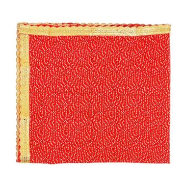 Imagem de Tapete vermelho Aasan Chunari grande pano de fundo decorativo de seda artificial Pooja Chunari (Tamanho: - 111 cm x 111 cm) Chunni Puja Festival Indiano Tradicional MATA Ki Chunri para Estátua Chowki