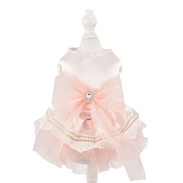 Imagem de FLAdorepet Vestido de princesa de cachorro rosa com anel de trela, vestido de tule para festa de cachorro, aniversário, casamento, saia tutu, fantasia de animal de estimação, colete de verão para