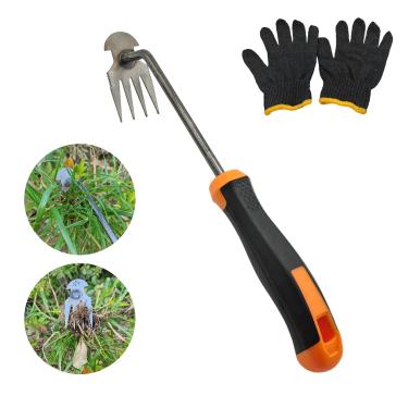 Imagem de XIAONAN Ferramenta de remoção de ervas daninhas, extrator de ervas daninhas com alça manual, 4 dentes, dupla finalidade, ferramenta de remoção de ervas daninhas de jardim de alta resistência para