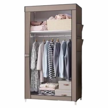 Imagem de Guarda-roupa Armário com zíper, guarda-roupa lateral, não-tecido, simples, moderno, simples, aluguel, armazenamento, guarda-roupa, tubo de aço dobrável armário