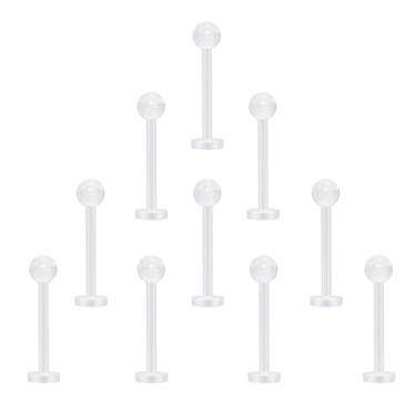 Imagem de NewkeepsR 8G/10G/12G/14G Bioplast Anel de mamilo de língua plana transparente retentores flexíveis espaçadores barra labret, Plástico, Sem pedras preciosas