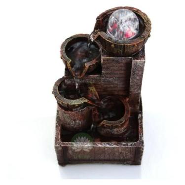 Imagem de Fonte Água Decorativa 3 Quedas Relaxante Led Floresta Moinho Riqueza -