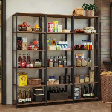 Imagem de Armário Estante Multiuso Organizador Despensa 15 Prateleiras 177cm Rustic/Preto Madesa