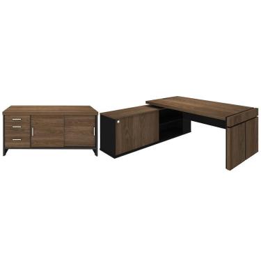 Imagem de Kit Mesa p/ Escritório Em L 200X183 E Balcão Charuto Preto