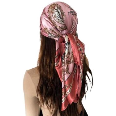Imagem de Cachecol grande de cetim elegante de 89 cm lenço de cabeça de cetim quadrado cachecol vintage imitação de seda bandana para dormir lenço de cetim para mulheres e meninas, cachecol de cetim grande