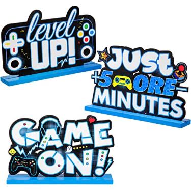 Imagem de Mesa de centro de mesa de videogame, decorações de aniversário, centros de mesa para festas de jogos, decorações de jogos em mesa pixelada para meninos e crianças (azul)