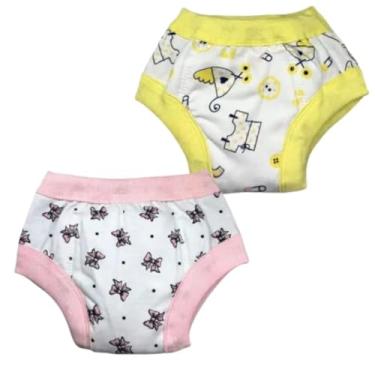 Imagem de Calcinha Desfralde Algodão Absorvente 2und Laços Elefante reutilizável lavável Diurno Noturno treinamento transição fralda bebê (P)