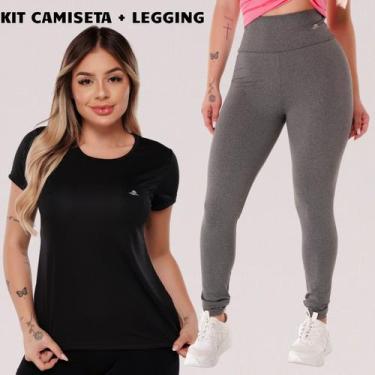 Imagem de Kit Calça Legging e Camiseta Feminina Dry Academia Treino - RR Da Silv