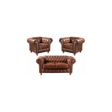 Imagem de Uma Namoradeira + Duas Poltronas Chesterfield Luiz Xv - Corano Marrom 